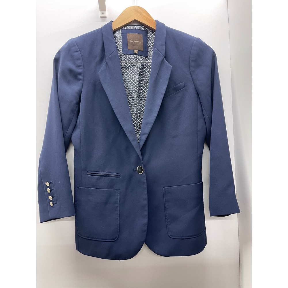 The Limited Womens Navy Blue Single Button Blazer Jacket XS Professional Work